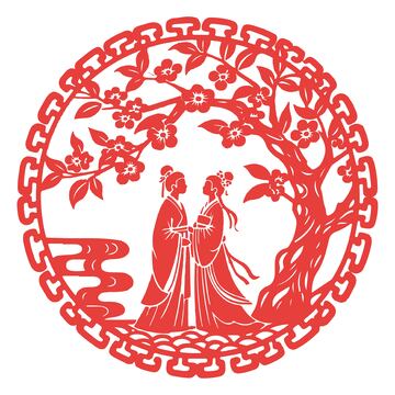 七夕情人节中式剪纸