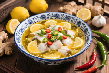 柠檬酸菜鱼美食摄影图