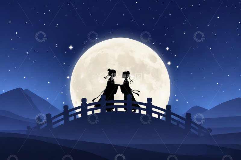 高清大图下载【趣麦麦图】七夕情人节情侣剪影