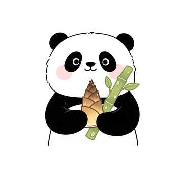 熊猫竹笋插画卡通