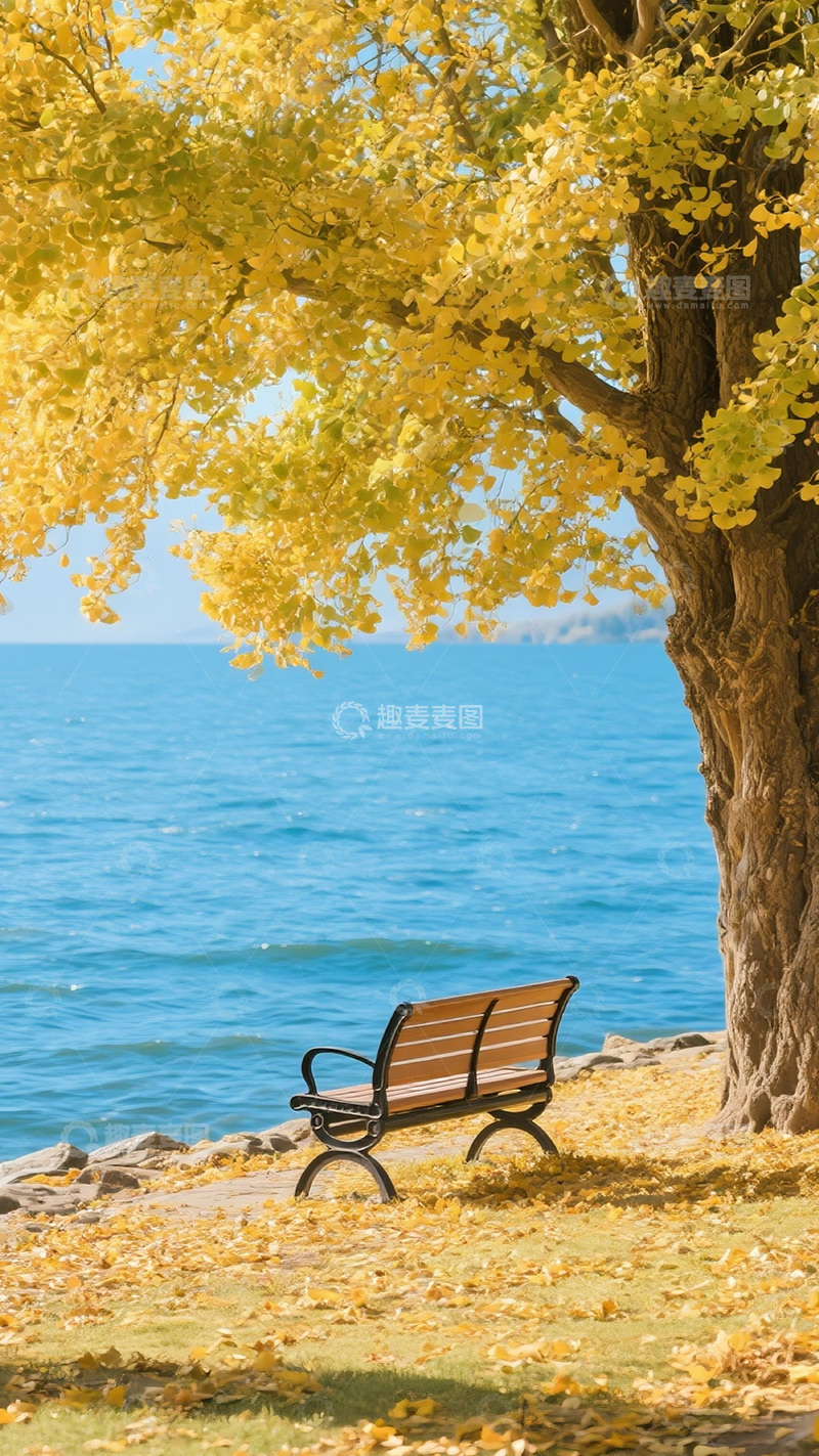 高清大图下载【趣麦麦图】秋天水边的银杏树3