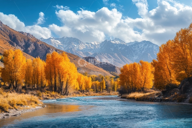 高清大图下载【趣麦麦图】秋季树林河流美景