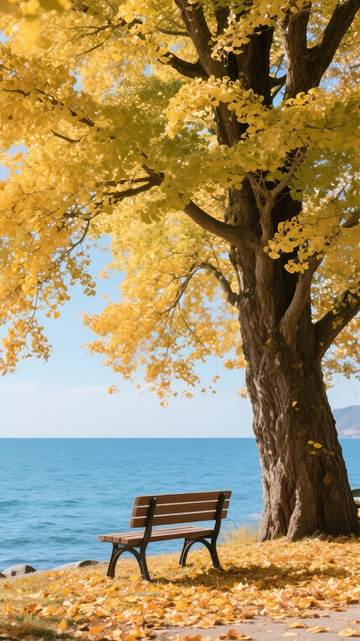 秋天水边的银杏树4