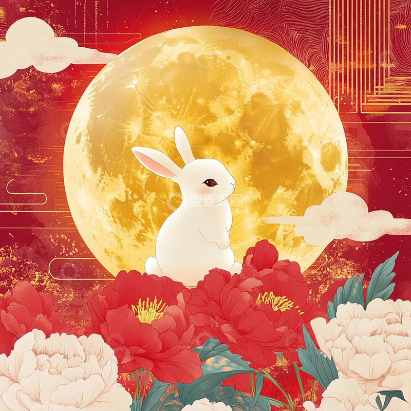 高清大图下载【趣麦麦图】红色喜庆中秋节背景