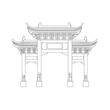 建筑线稿牌坊牌楼门楼矢量图