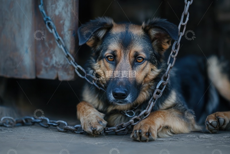 高清大图下载【趣麦麦图】拴着铁链的狗狗
