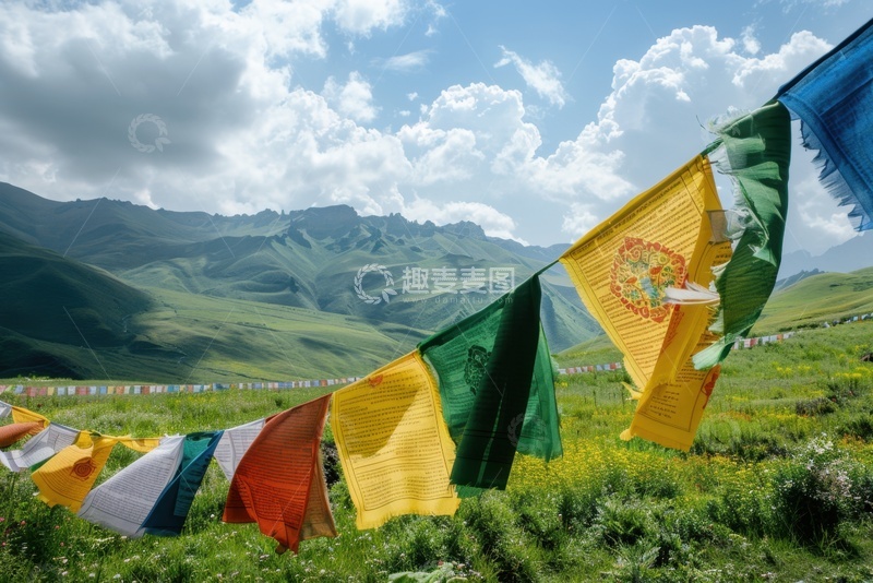高清大图下载【趣麦麦图】山坡上串起来的经幡