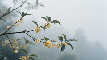 迷雾远山桂花摄影