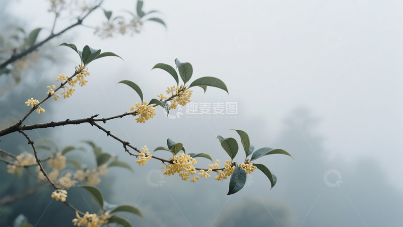 高清大图下载【趣麦麦图】迷雾远山桂花摄影