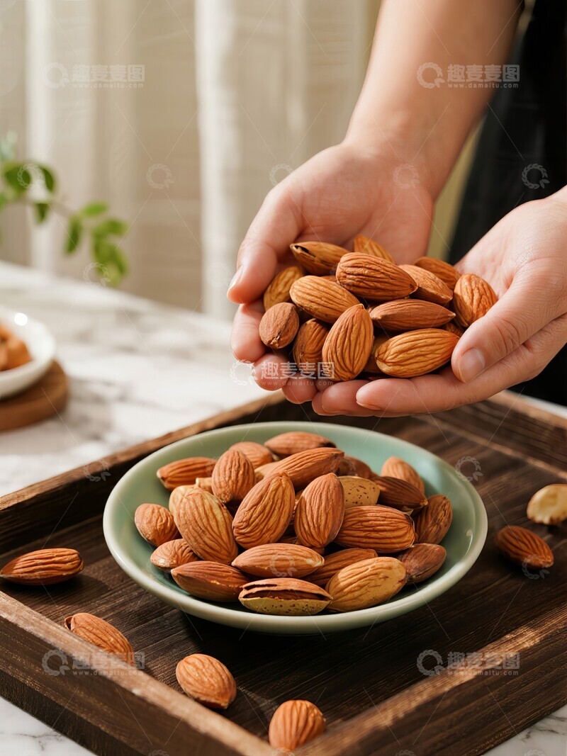 高清大图下载【趣麦麦图】一盘巴旦木产品摄影