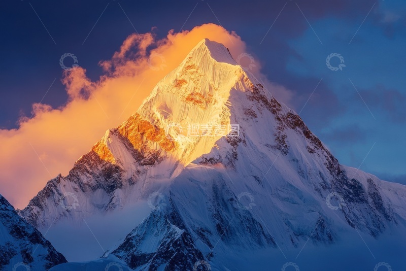 高清大图下载【趣麦麦图】日照金山雪山美景