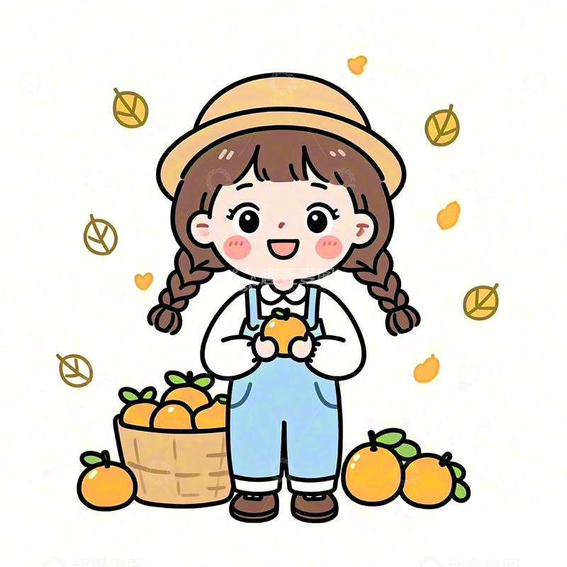 源文件下载【趣麦麦图】秋季卡通摘水果的女孩