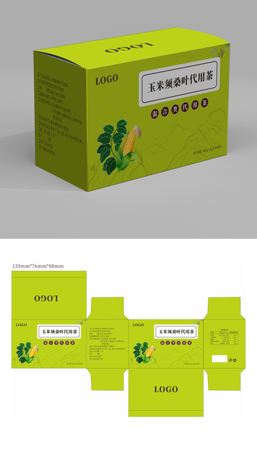玉米须茶叶包装盒展开图设计