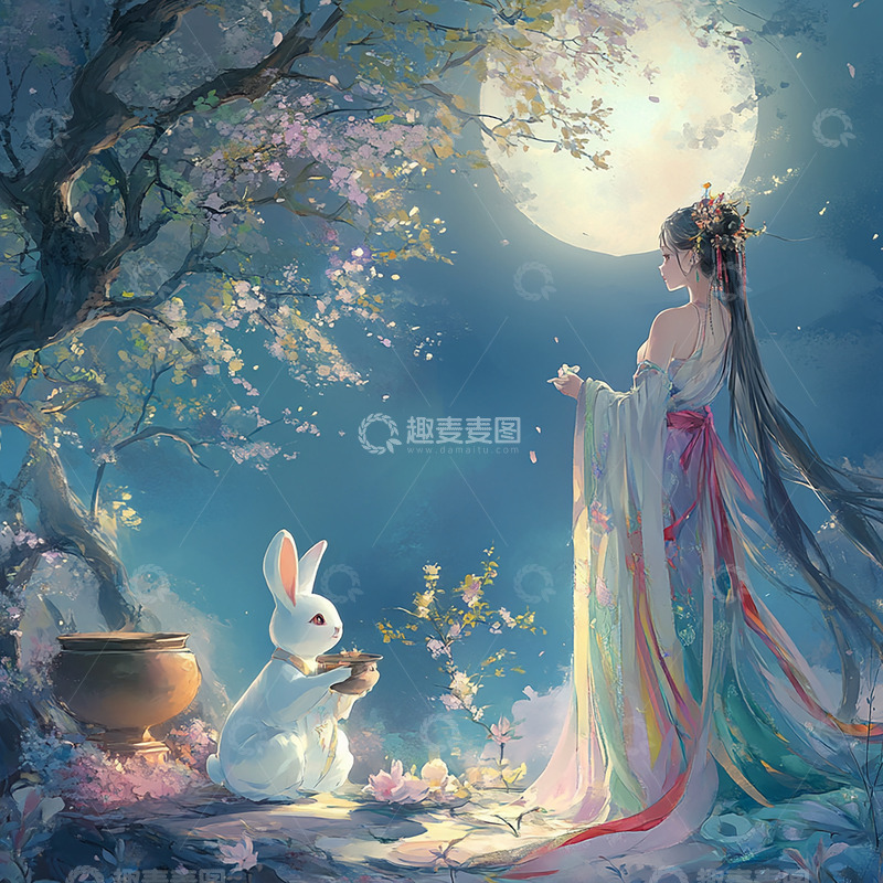 高清大图下载【趣麦麦图】中秋节嫦娥背景素材