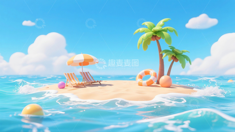 高清大图下载【趣麦麦图】夏季电商banner背景沙滩海洋