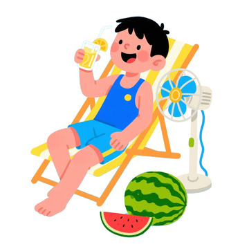 夏季乘凉降温卡通人物插画