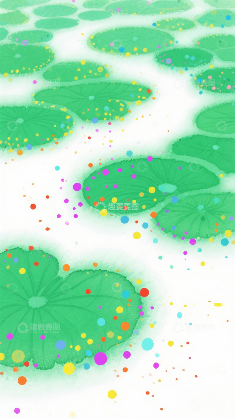 高清大图下载【趣麦麦图】-点彩水墨画荷塘荷叶2