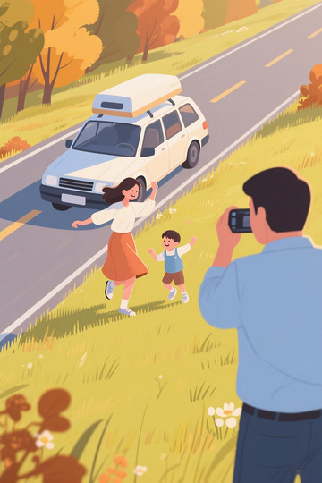 自驾旅行秋天国庆假期家人旅行公路