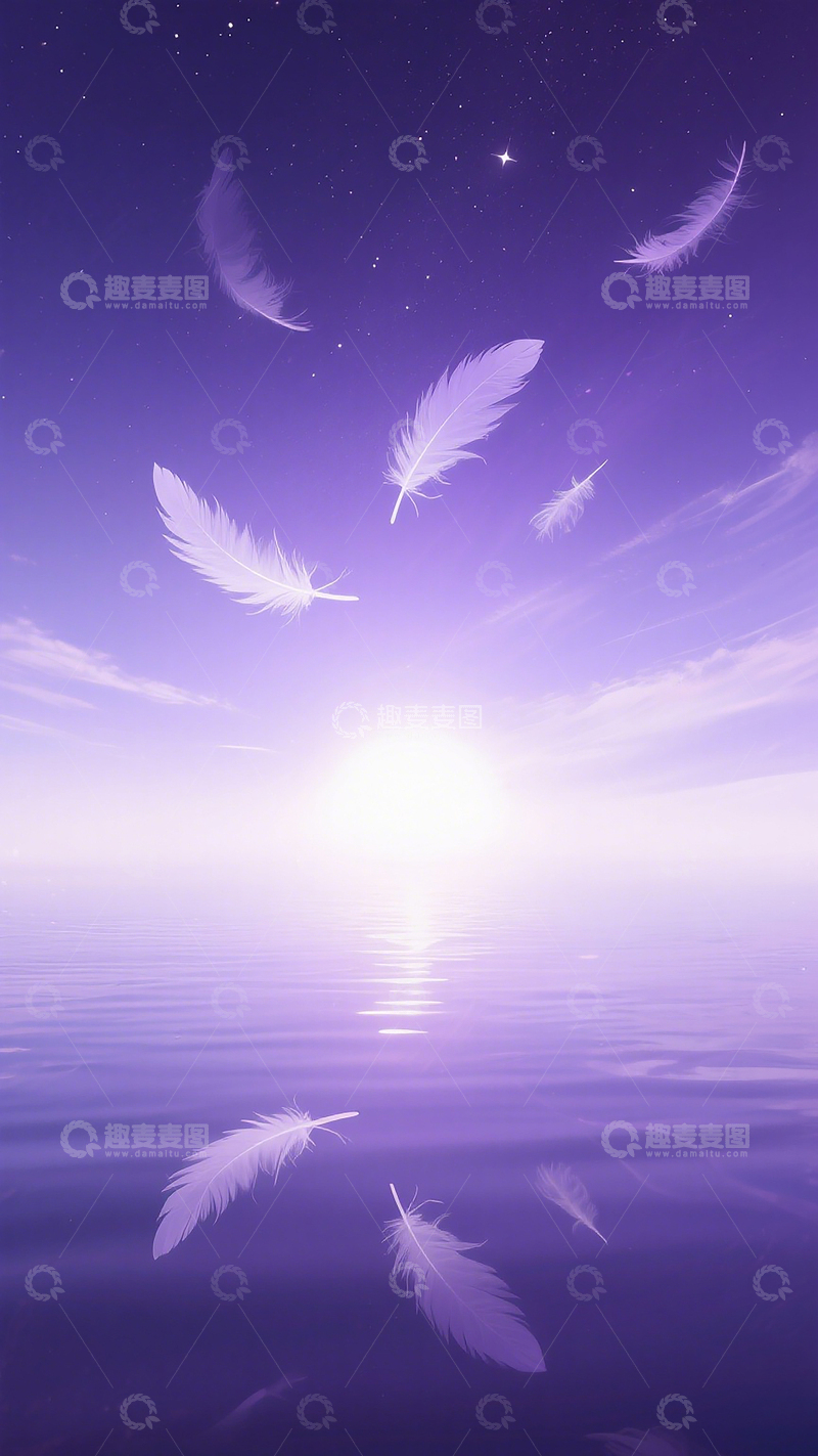 高清大图下载【趣麦麦图】紫色羽毛唯美梦幻星空渐变氛围背景
