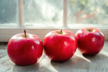 放在桌子上的三个红苹果
