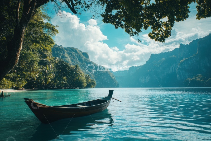 高清大图下载【趣麦麦图】停留在河湾里的一条木船