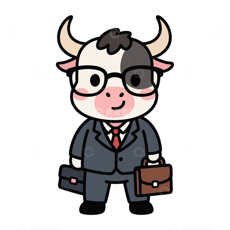 源文件下载【趣麦麦图】拟人白领奶牛先生