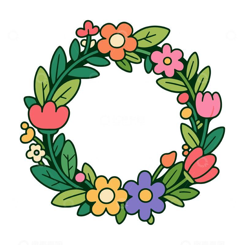源文件下载【趣麦麦图】卡通矢量花圈花环