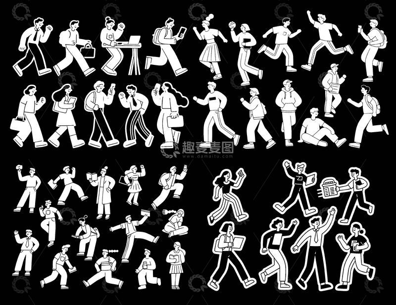 源文件下载【趣麦麦图】黑白矢量人物学生