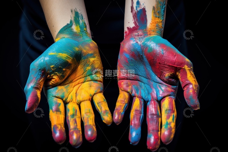 高清大图下载【趣麦麦图】涂满五颜六色颜料的双手