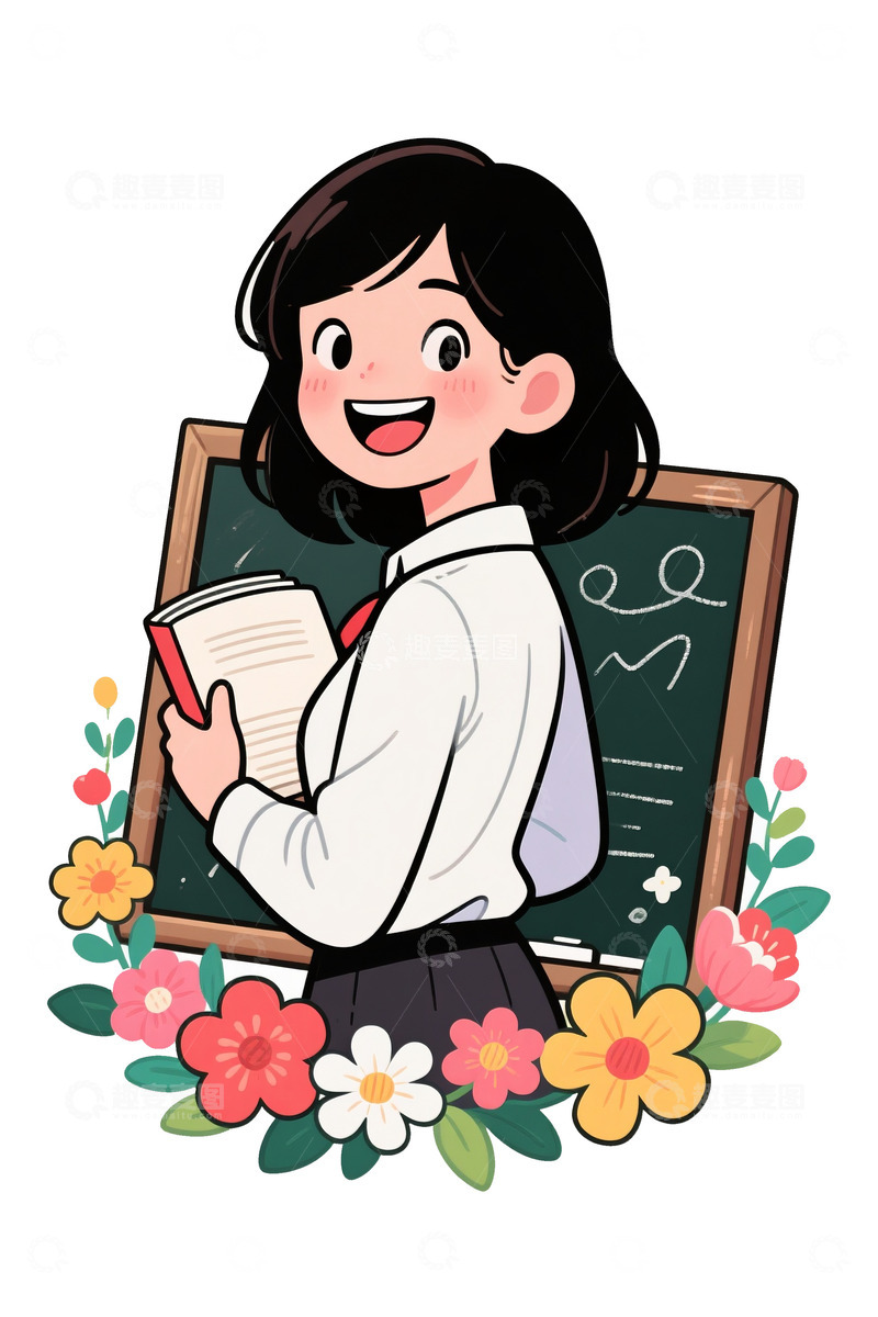 高清大图下载【趣麦麦图】教师节女老师卡通人