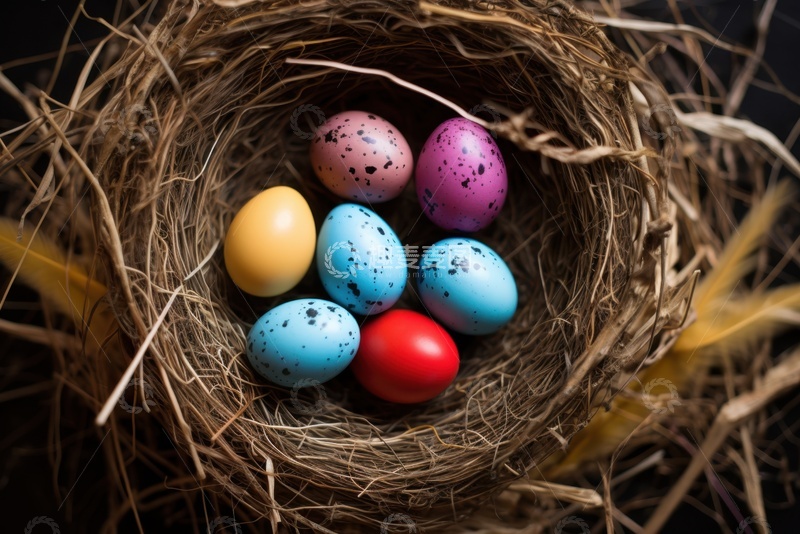 高清大图下载【趣麦麦图】鸟窝里彩色的鸟蛋