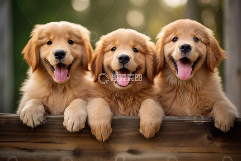 高清大图下载【趣麦麦图】可爱的三只小金毛