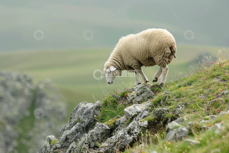 高清大图下载【趣麦麦图】站在山石上的绵羊