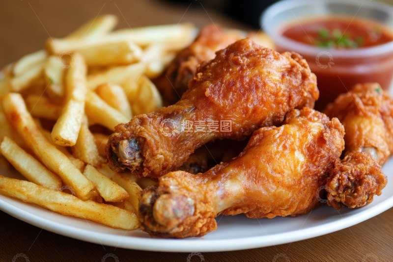高清大图下载【趣麦麦图】一盘炸薯条炸鸡腿