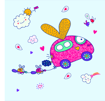 矢量卡通会飞的小汽车免扣