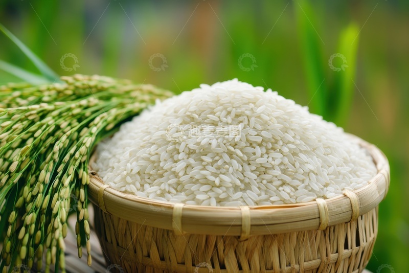 高清大图下载【趣麦麦图】一木篮子大米谷物