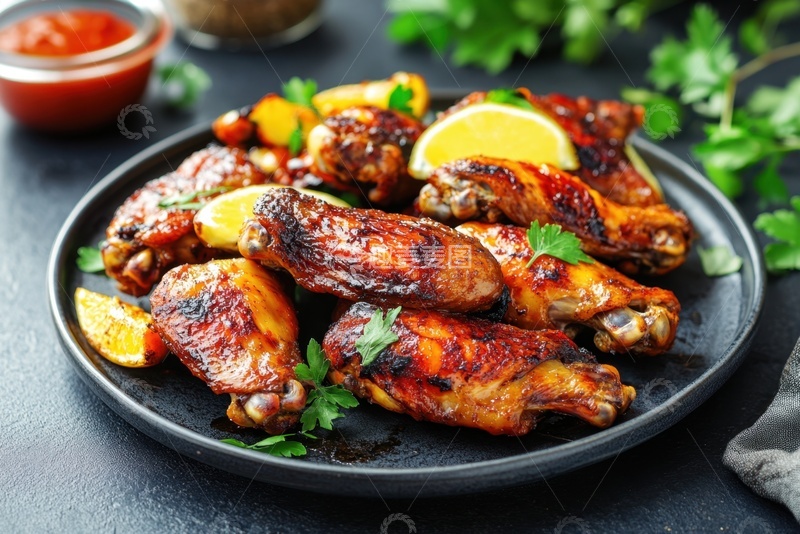 高清大图下载【趣麦麦图】一盘美味的烤鸡翅