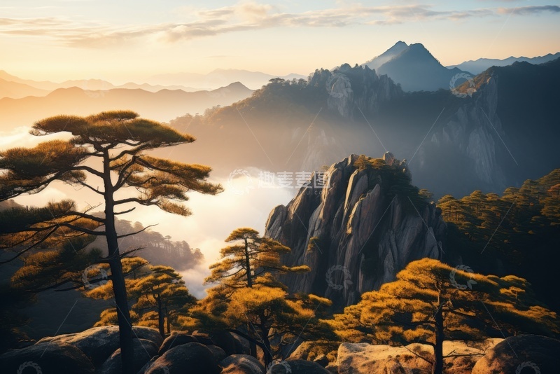 高清大图下载【趣麦麦图】黄山上的松树
