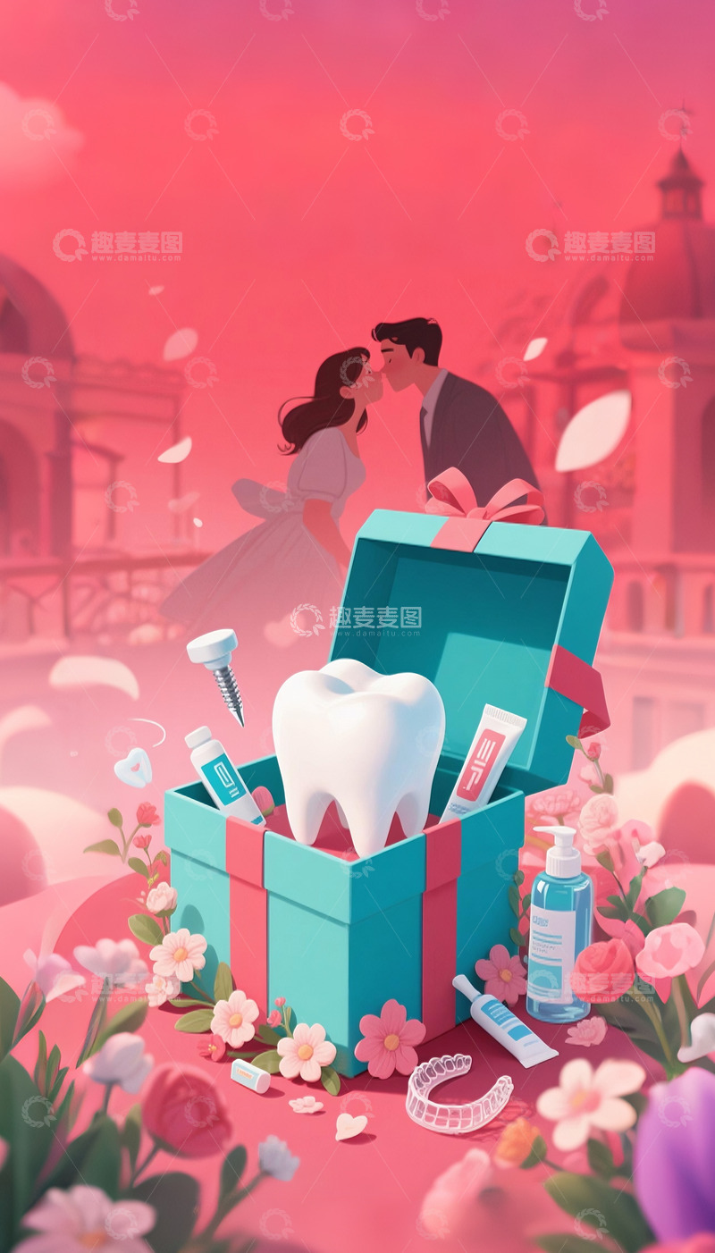 高清大图下载【趣麦麦图】情人节口腔牙科背景3