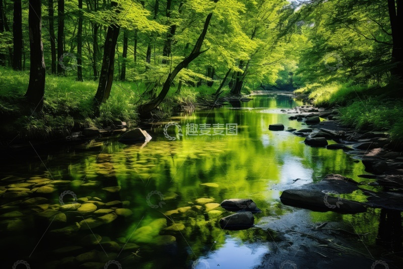 高清大图下载【趣麦麦图】森林里的小溪流水