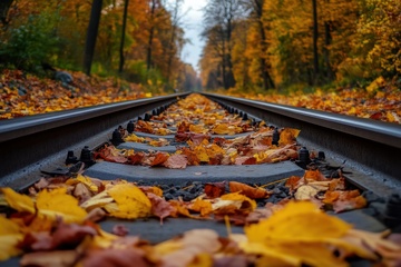 洛满落叶的铁路轨道