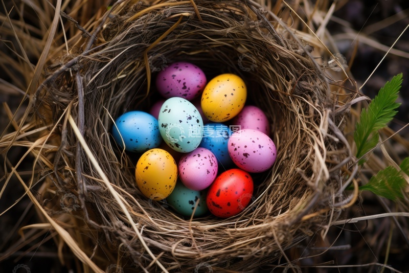 高清大图下载【趣麦麦图】鸟窝里彩色的蛋