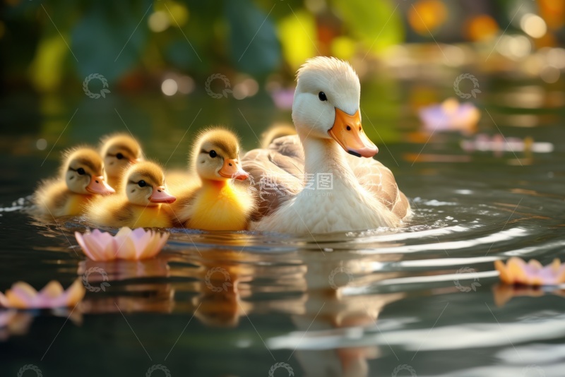 高清大图下载【趣麦麦图】湖里游水的一群野鸭子