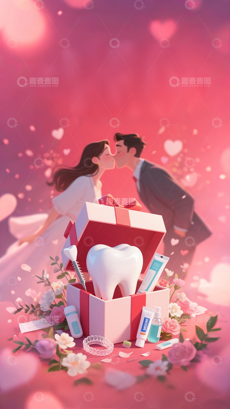 高清大图下载【趣麦麦图】情人节口腔牙科背景2