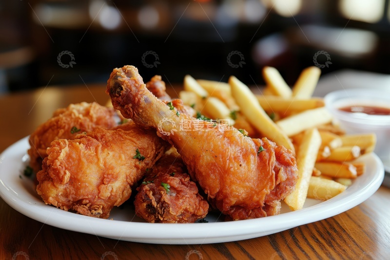 高清大图下载【趣麦麦图】一盘炸鸡腿薯条