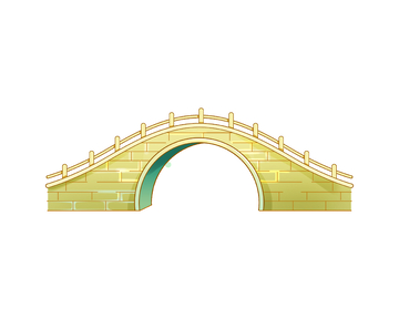 彩绘卡通拱桥石桥桥梁建筑线稿