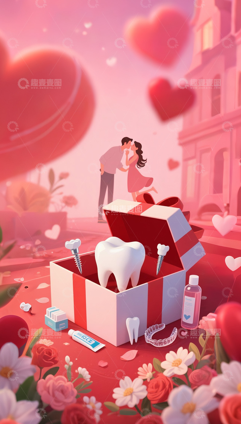 高清大图下载【趣麦麦图】情人节口腔牙科背景