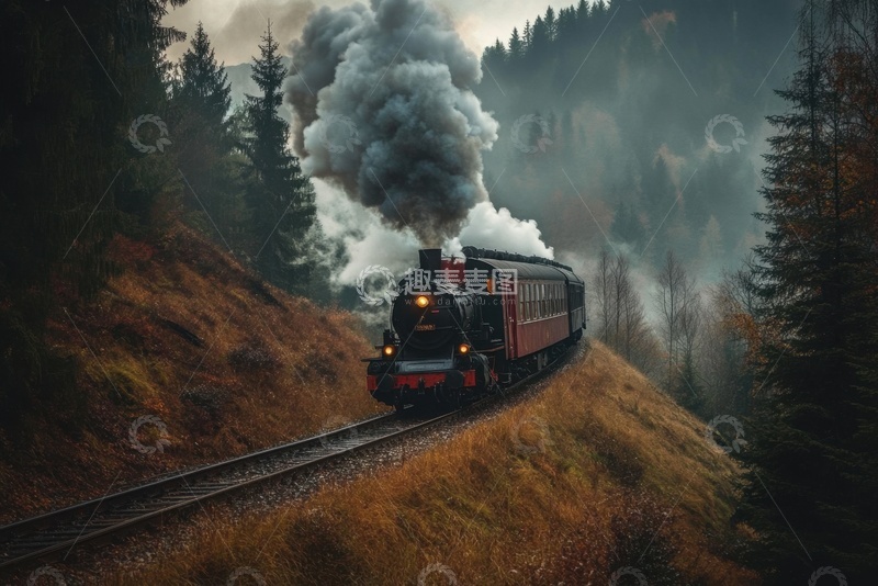 高清大图下载【趣麦麦图】行驶的老蒸汽火车