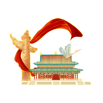 国庆节华表丝带宫殿建筑物飞鹤仙鹤