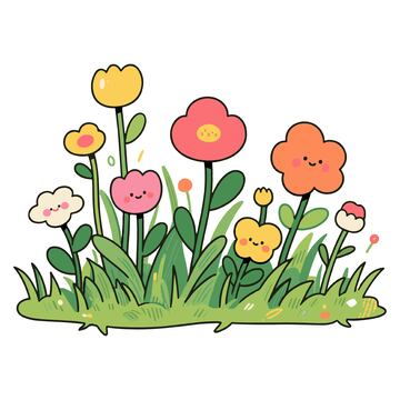 可爱卡通花草丛